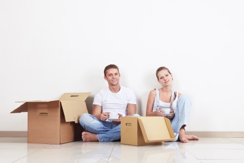 Organized Acton furniture storage space with boxed and wrapped furnishings